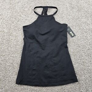 NWT Popflex Active Tank Top Size 8 Built In Bra Halter Strappy Open Back Black